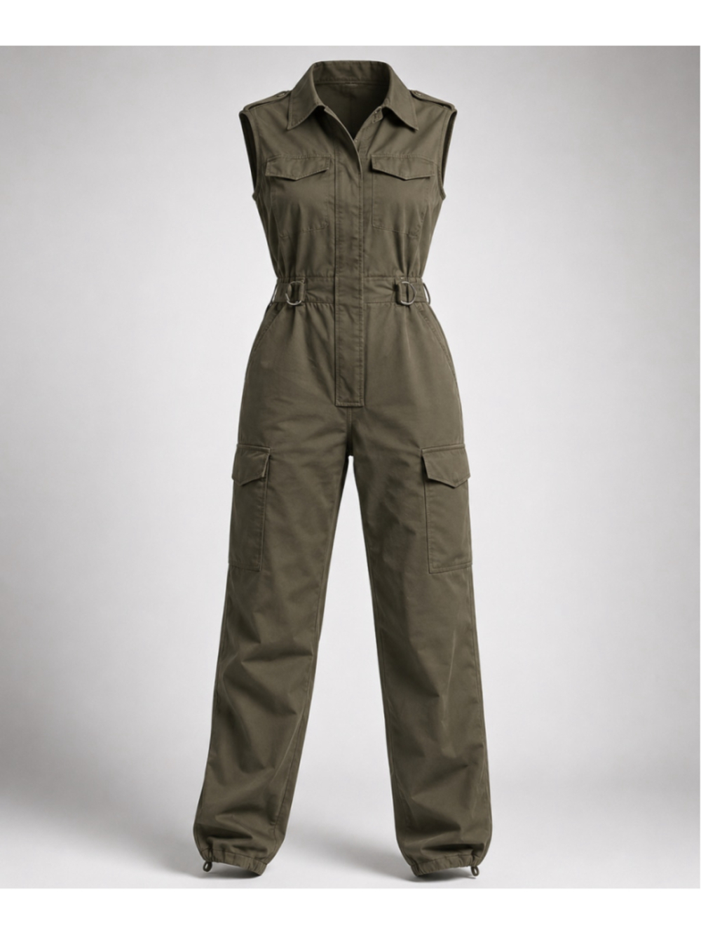 VBRT Vibrant MIU Olive Green Utility Cargo Jumpsuit Womens S Military Y2K
287